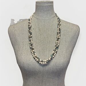 Grey and Off-white Faceted Glass Rondelle Beaded Necklace 58 inches #5590